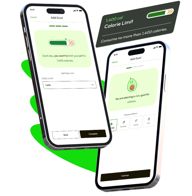 Goal setting interface with calorie input and macro goals